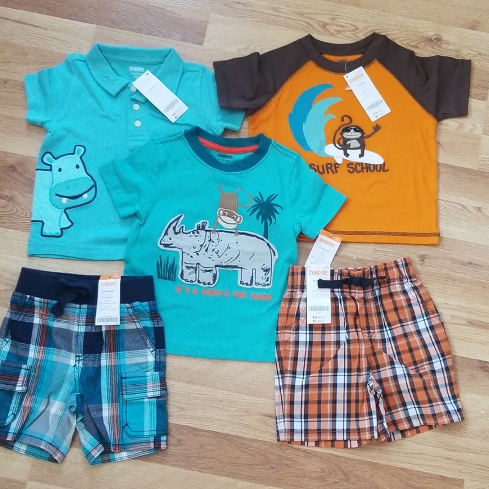 NWT 5 Gymboree pieces, 3 Applique tees & 2 shorts
